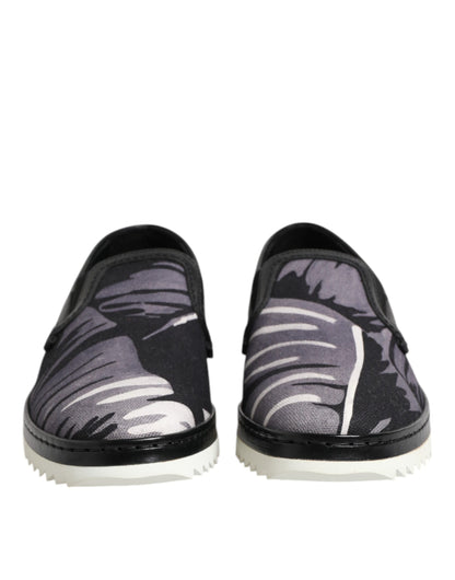 Baskets Dolce & Gabbana homme slip-on Tropical en coton et cuir noir – MV7359