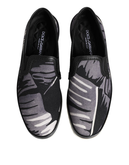 Baskets Dolce & Gabbana homme slip-on Tropical en coton et cuir noir – MV7359