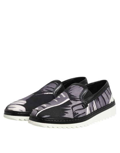 Baskets Dolce & Gabbana homme slip-on Tropical en coton et cuir noir – MV7359