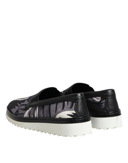 Baskets Dolce & Gabbana homme slip-on Tropical en coton et cuir noir – MV7359