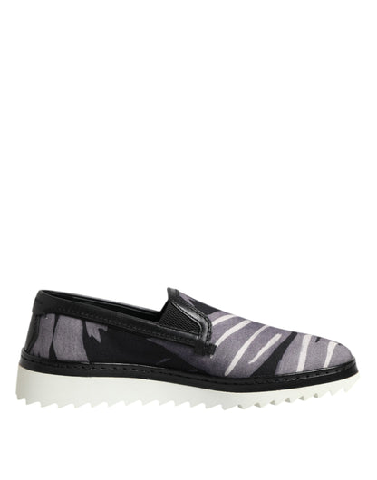 Baskets Dolce & Gabbana homme slip-on Tropical en coton et cuir noir – MV7359