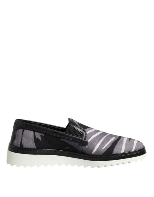 Baskets Dolce & Gabbana homme slip-on Tropical en coton et cuir noir – MV7359