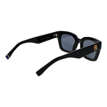 Tommy Hilfiger Lunettes de Soleil Noires en Acétate Pour Femme Monture Pleine Verres Gris UV 100 Pour Cent