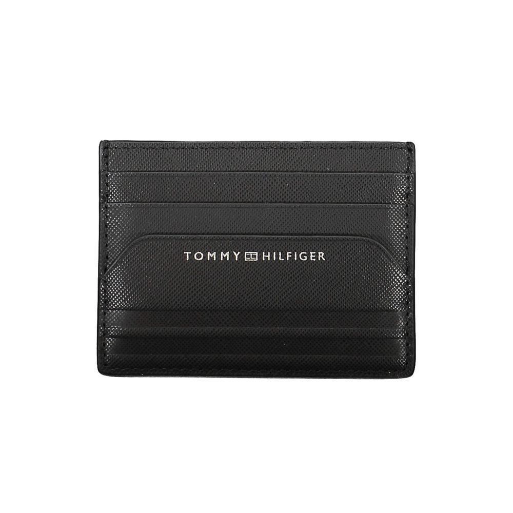 Tommy Hilfiger Porte Cartes Homme en Cuir Noir Compact Avec Compartiment Central Logo