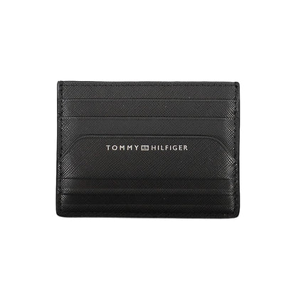 Tommy Hilfiger Porte Cartes Homme en Cuir Noir Compact Avec Compartiment Central Logo