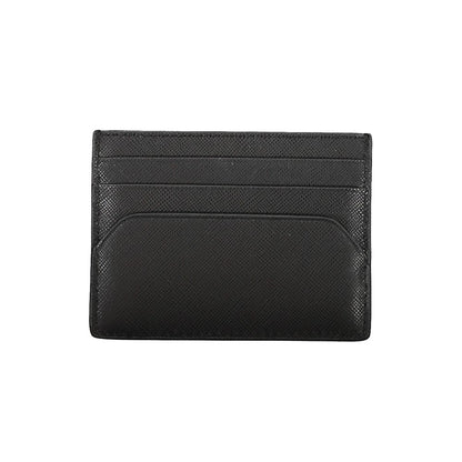 Tommy Hilfiger Porte Cartes Homme en Cuir Noir Compact Avec Compartiment Central Logo
