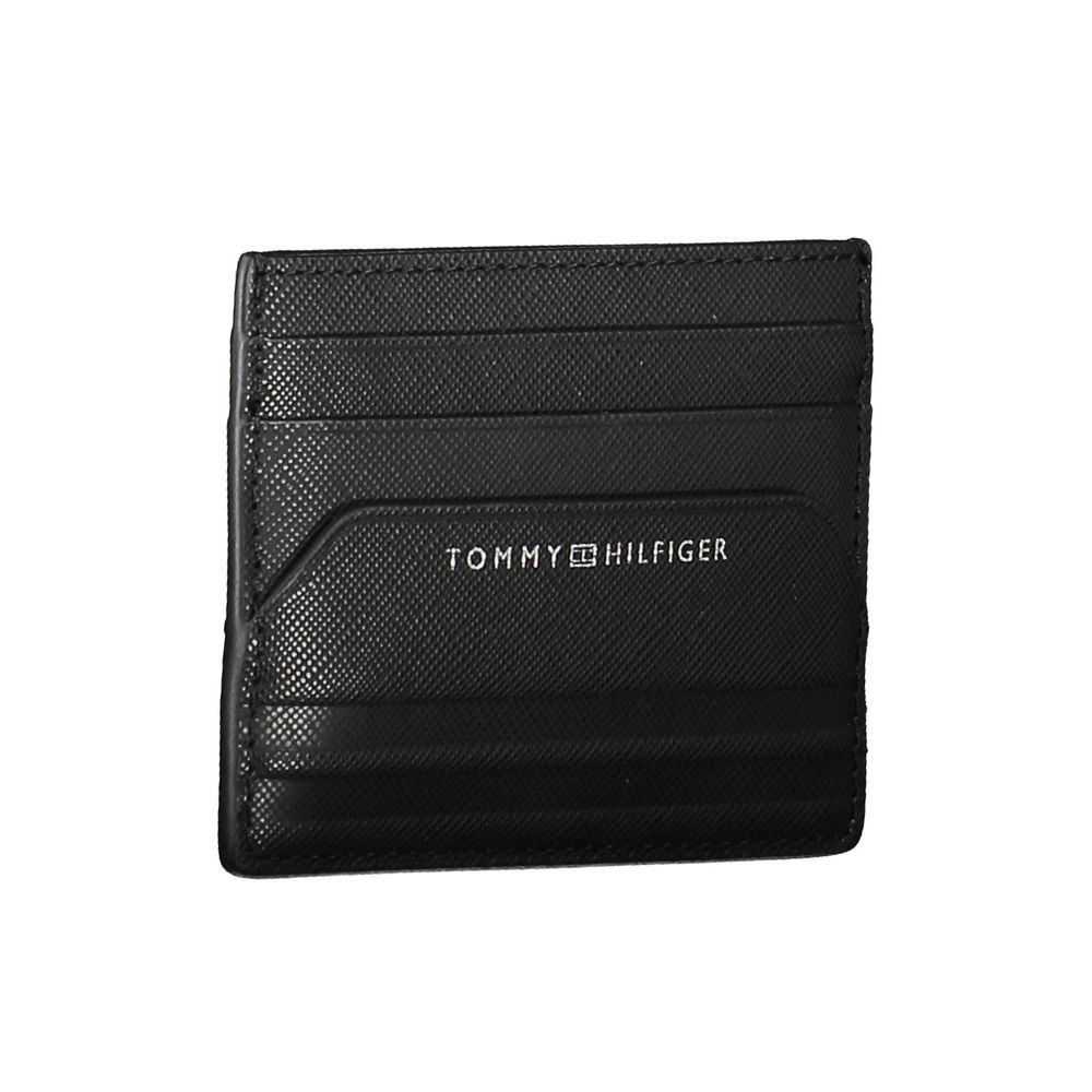 Tommy Hilfiger Porte Cartes Homme en Cuir Noir Compact Avec Compartiment Central Logo
