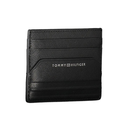 Tommy Hilfiger Porte Cartes Homme en Cuir Noir Compact Avec Compartiment Central Logo