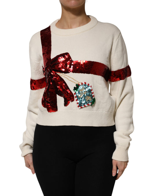Dolce & Gabbana Damenpullover mit Pailletten aus weißem und rotem Kaschmir – TSH90127