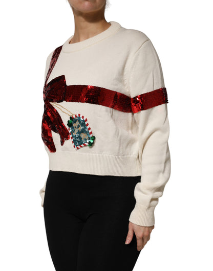 Pull Dolce & Gabbana femme à sequins en cachemire blanc et rouge – TSH90127