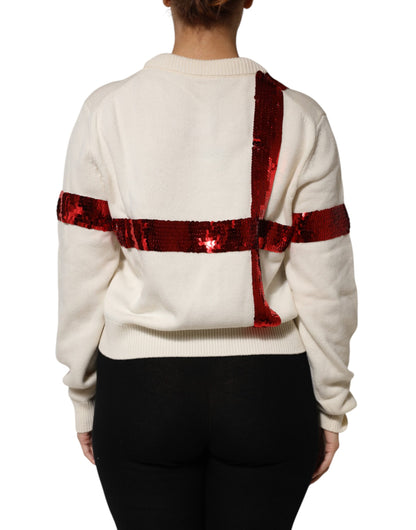 Pull Dolce & Gabbana femme à sequins en cachemire blanc et rouge – TSH90127