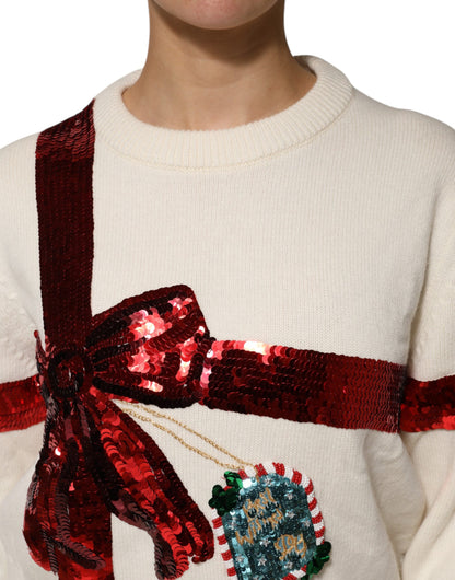 Pull Dolce & Gabbana femme à sequins en cachemire blanc et rouge – TSH90127