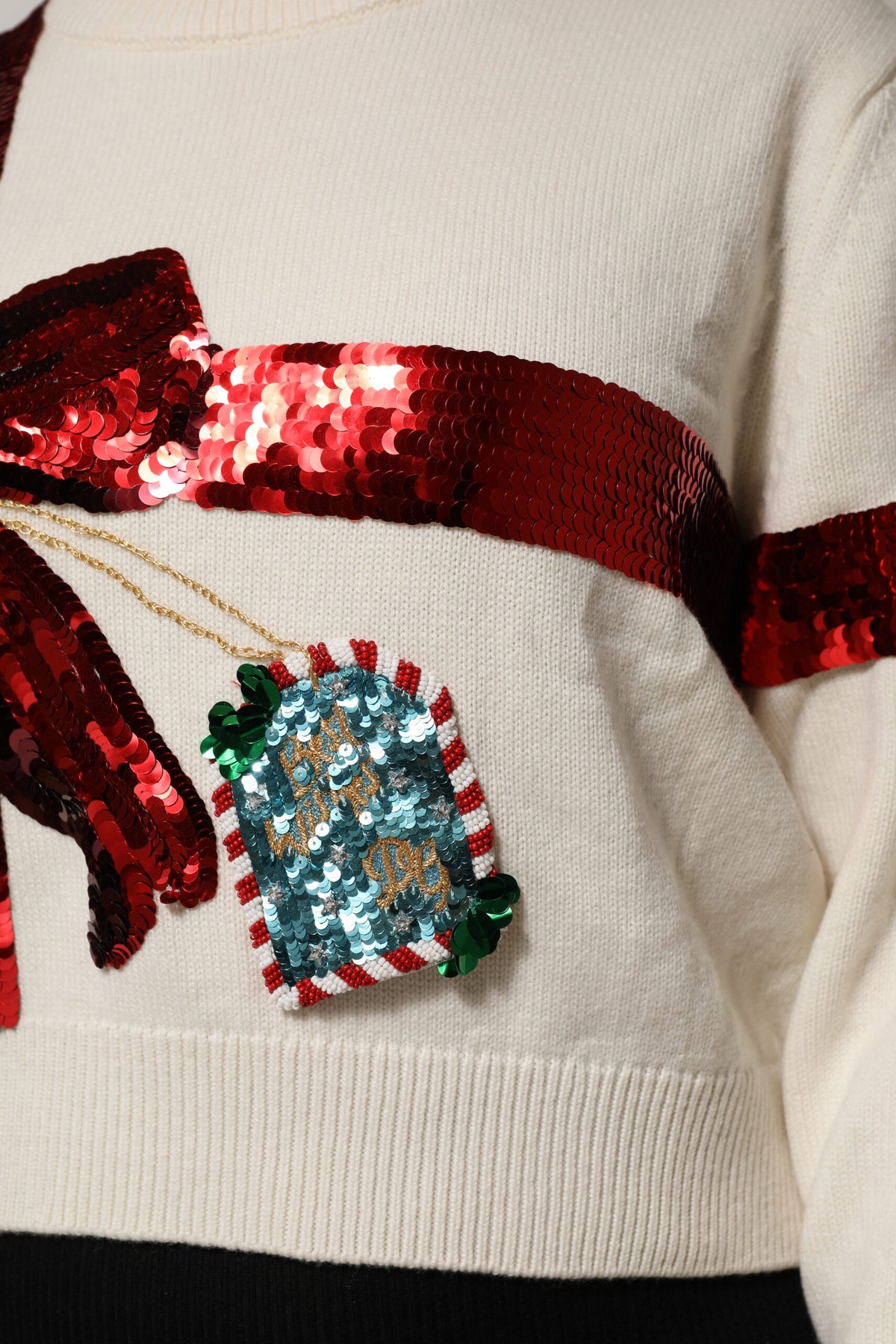 Pull Dolce & Gabbana femme à sequins en cachemire blanc et rouge – TSH90127