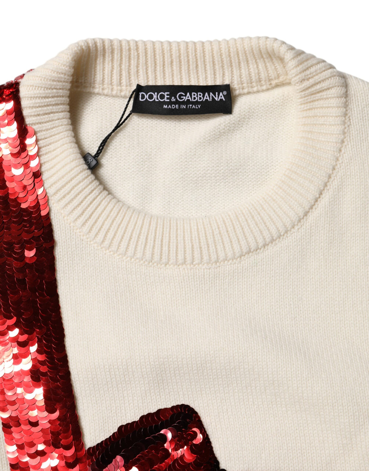Pull Dolce & Gabbana femme à sequins en cachemire blanc et rouge – TSH90127