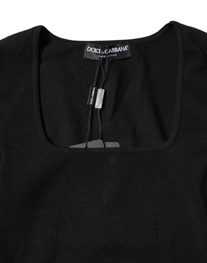 Dolce & Gabbana Black Square Neck Long Sleeves Pullover Top