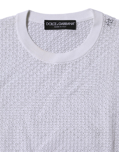 Dolce & Gabbana White Round Neck Long Sleeves Pullover Top