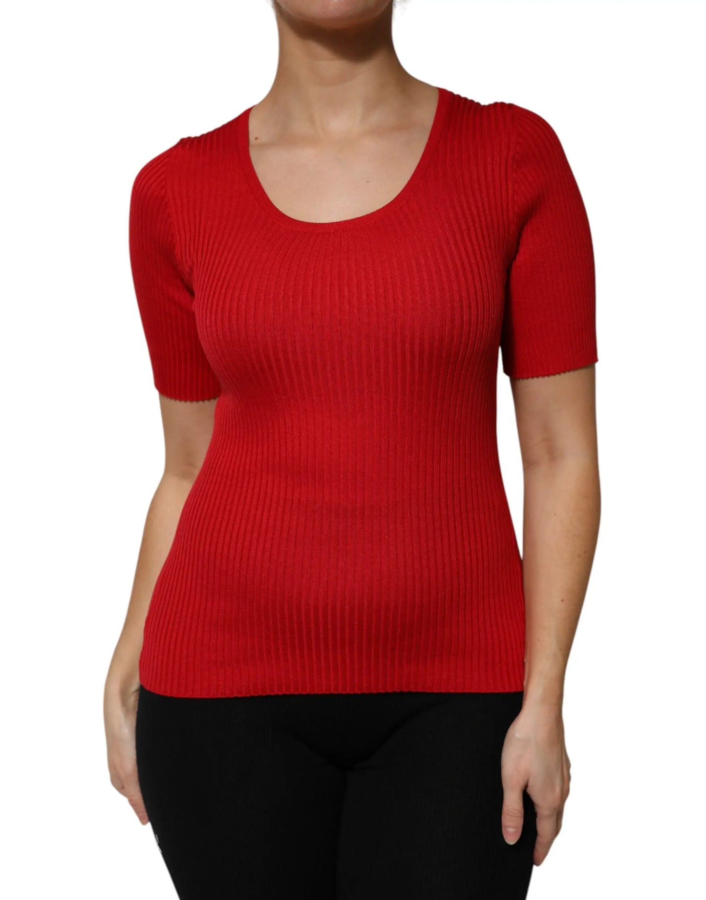 Dolce & Gabbana Red Round Neck Short Sleeves Pullover Top by Dolce & Gabbana