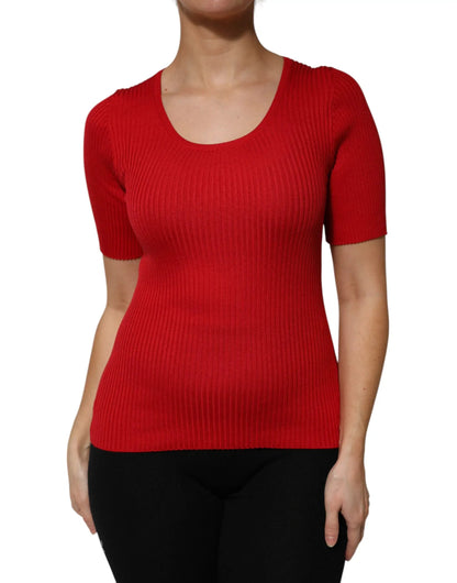 Dolce & Gabbana Red Round Neck Short Sleeves Pullover Top by Dolce & Gabbana