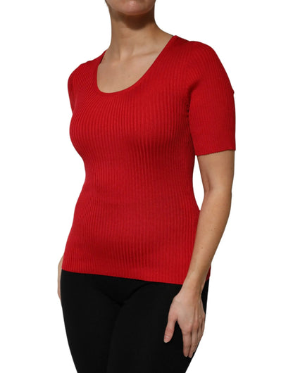 Dolce & Gabbana Red Round Neck Short Sleeves Pullover Top by Dolce & Gabbana