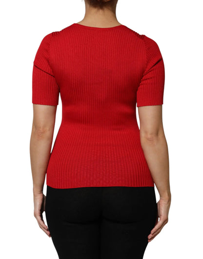 Dolce & Gabbana Red Round Neck Short Sleeves Pullover Top by Dolce & Gabbana