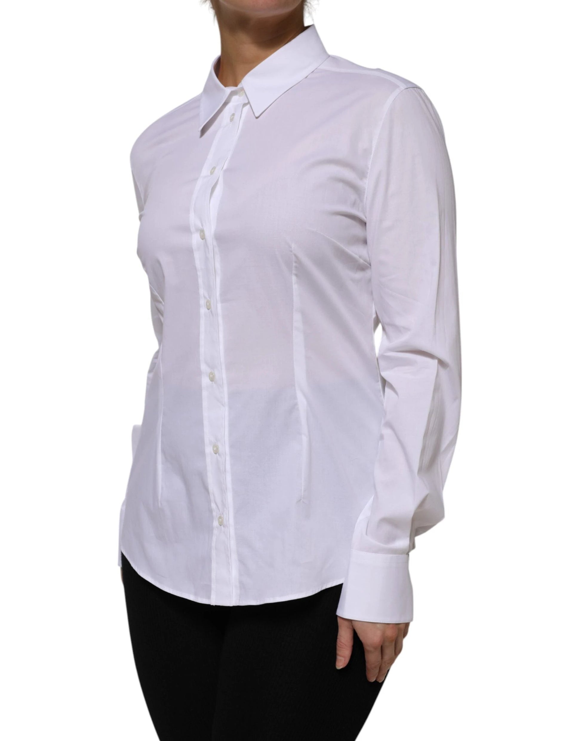 Dolce & Gabbana White Cotton Collared Long Sleeves Shirt Top by Dolce & Gabbana