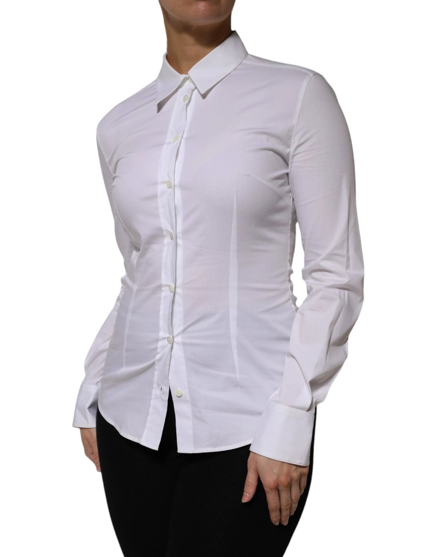 Dolce & Gabbana White Cotton Collared Long Sleeves Shirt Top by Dolce & Gabbana