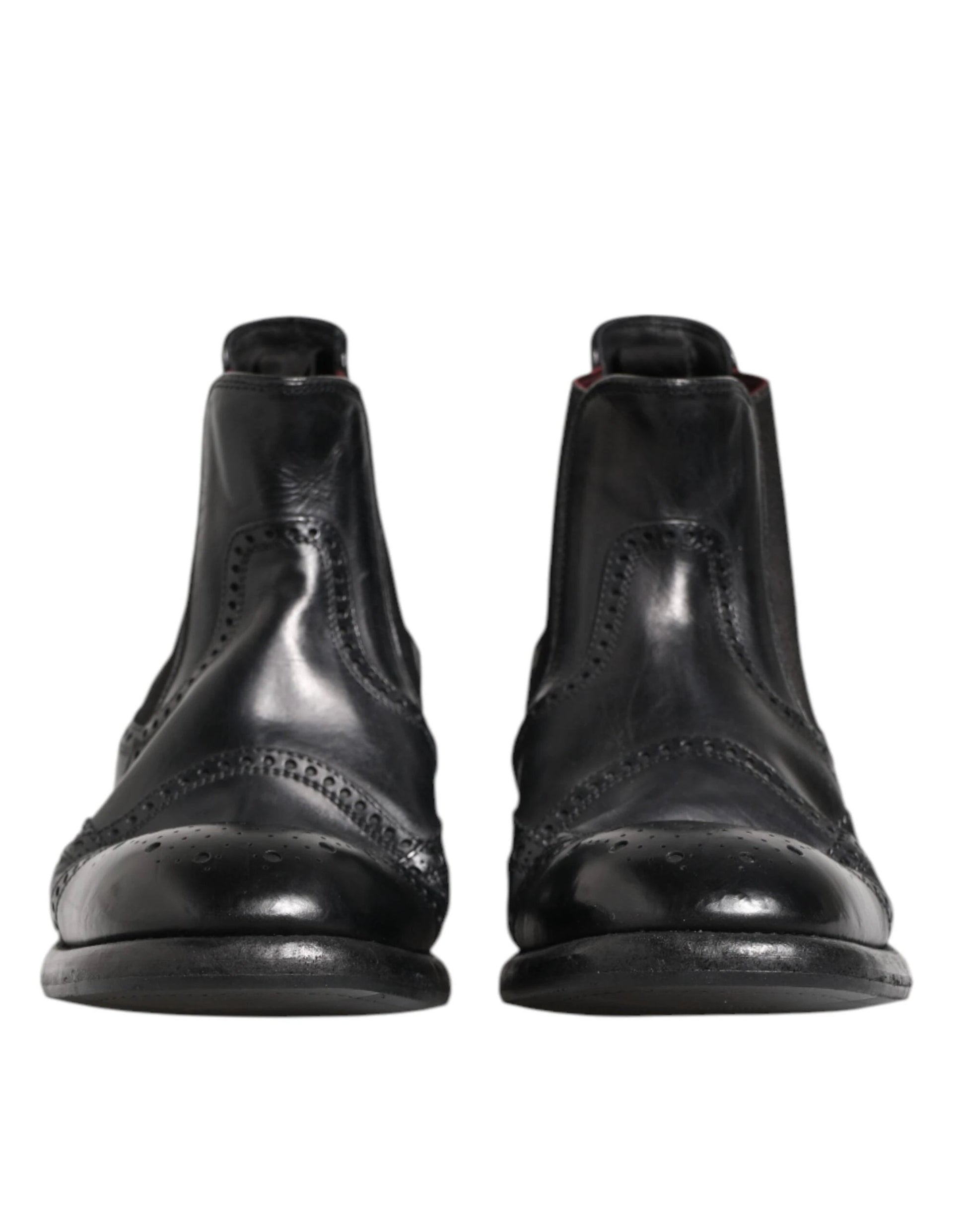 Dolce & Gabbana Black Leather Ankle Boots Slip On Shoes by Dolce & Gabbana