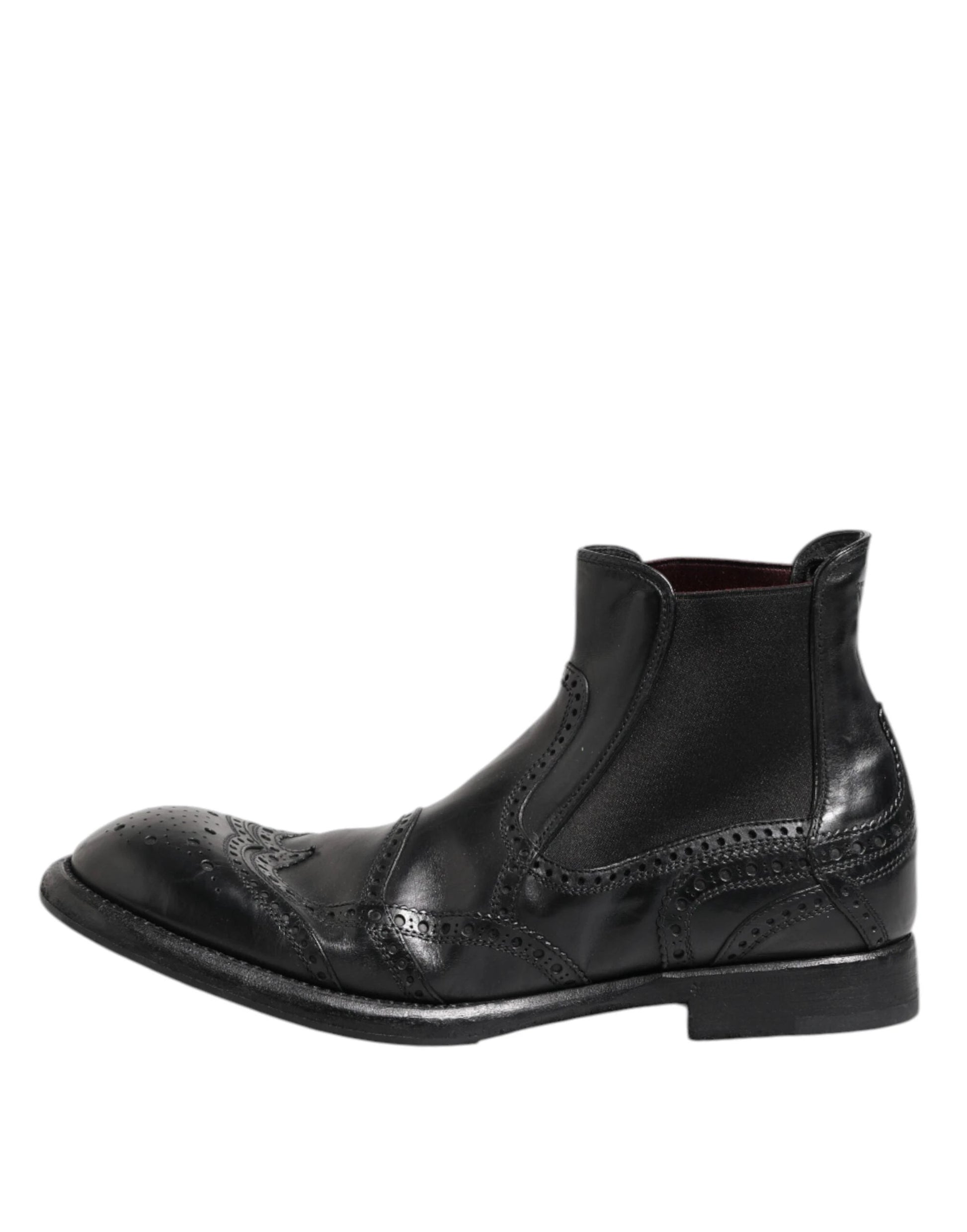 Dolce & Gabbana Black Leather Ankle Boots Slip On Shoes by Dolce & Gabbana