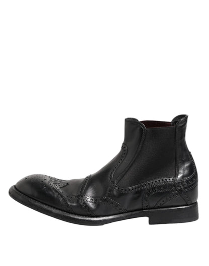 Dolce & Gabbana Black Leather Ankle Boots Slip On Shoes by Dolce & Gabbana