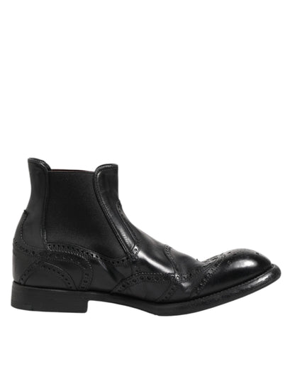 Dolce & Gabbana Black Leather Ankle Boots Slip On Shoes by Dolce & Gabbana