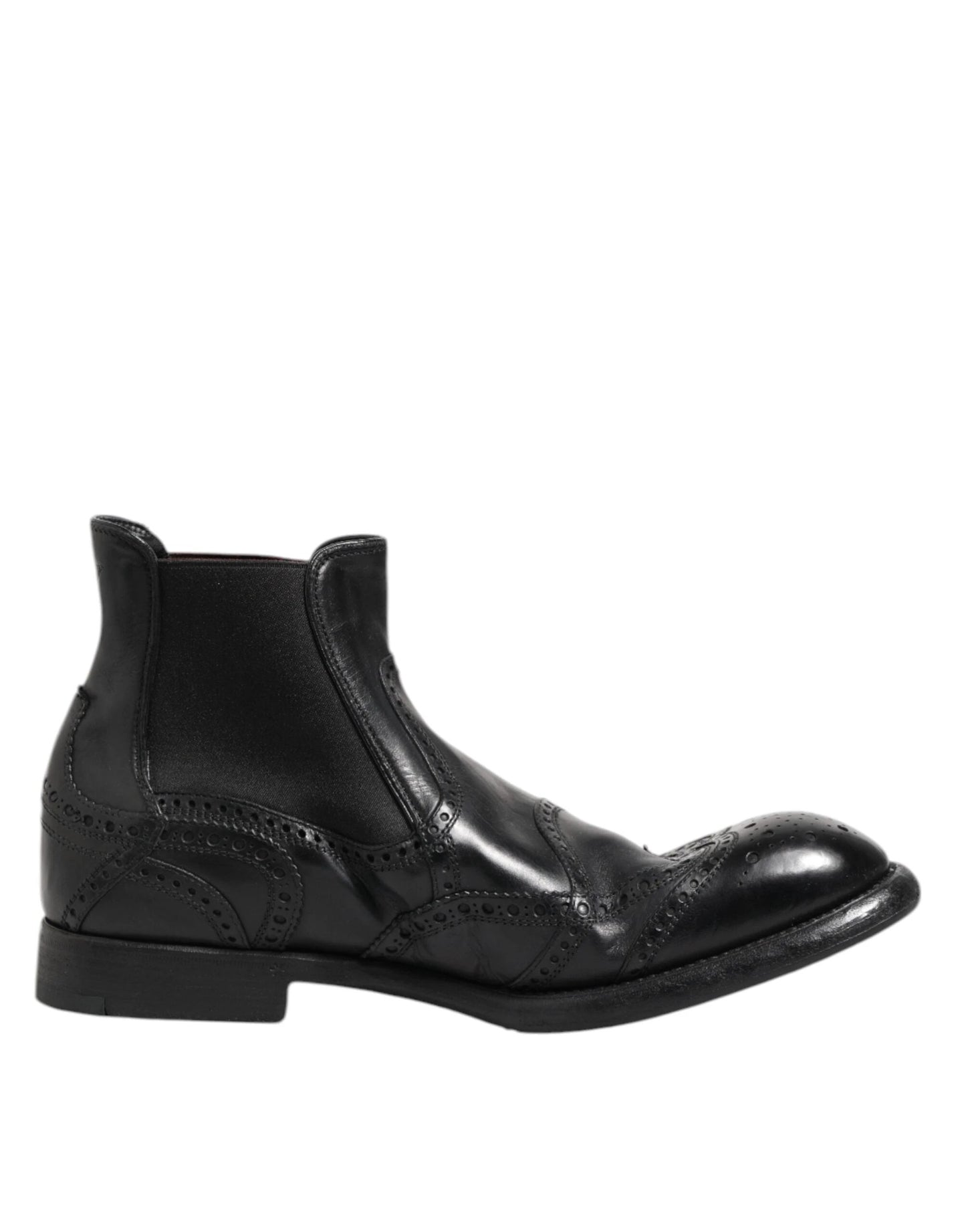 Dolce & Gabbana Black Leather Ankle Boots Slip On Shoes by Dolce & Gabbana