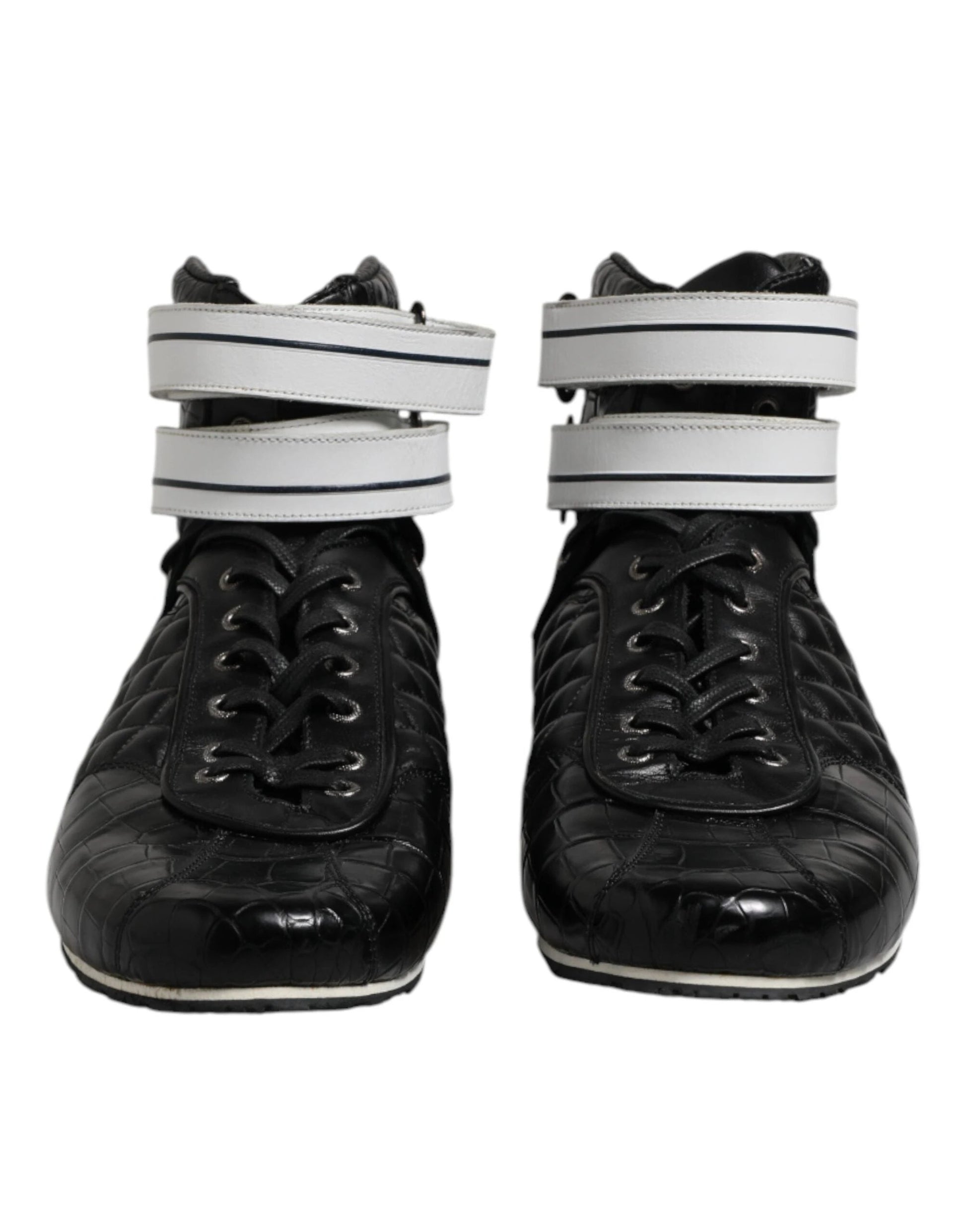 Dolce & Gabbana Black Quilted Leather Lace Up Sneakers Shoes by Dolce & Gabbana