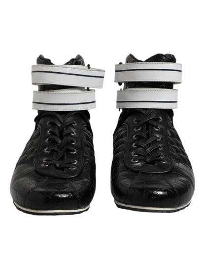 Dolce & Gabbana Black Quilted Leather Lace Up Sneakers Shoes by Dolce & Gabbana