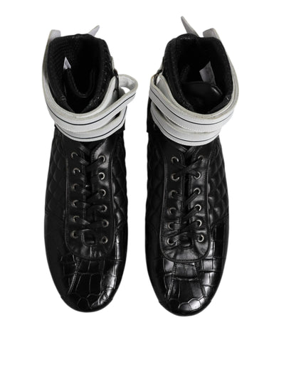 Dolce & Gabbana Black Quilted Leather Lace Up Sneakers Shoes by Dolce & Gabbana