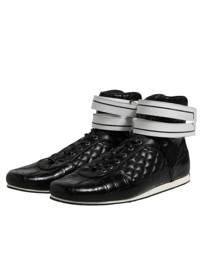 Dolce & Gabbana Black Quilted Leather Lace Up Sneakers Shoes by Dolce & Gabbana