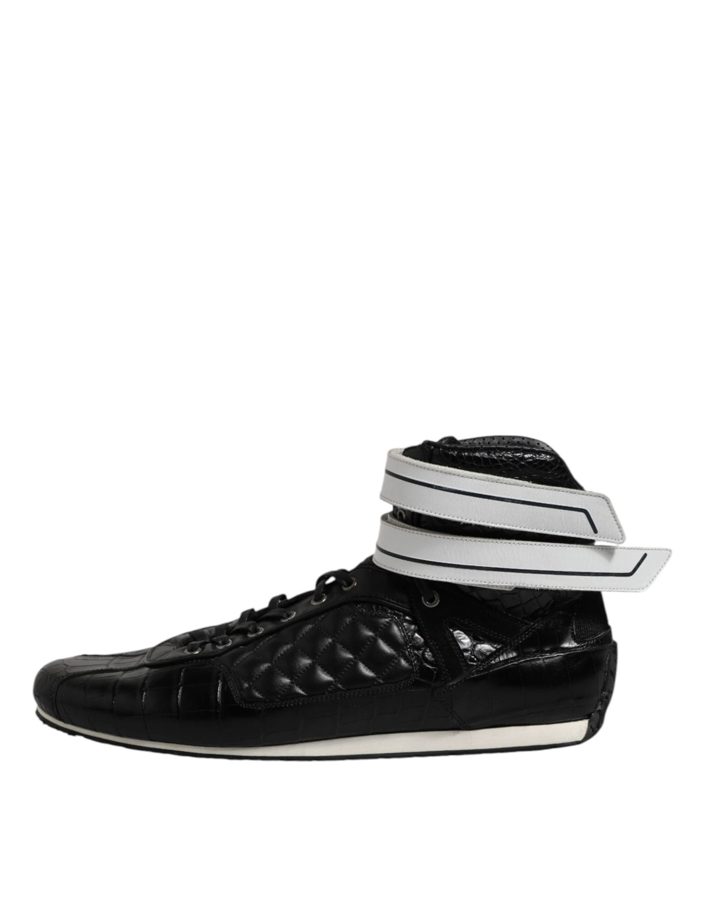 Dolce & Gabbana Black Quilted Leather Lace Up Sneakers Shoes by Dolce & Gabbana
