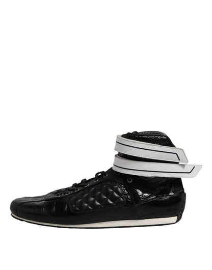 Dolce & Gabbana Black Quilted Leather Lace Up Sneakers Shoes by Dolce & Gabbana