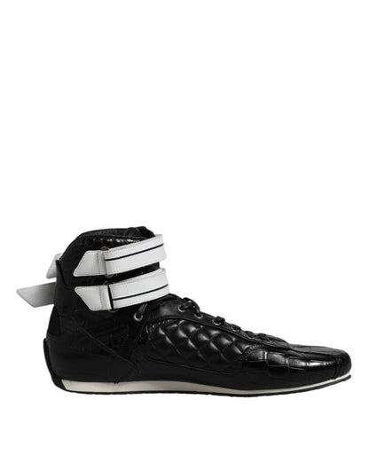 Dolce & Gabbana Black Quilted Leather Lace Up Sneakers Shoes by Dolce & Gabbana