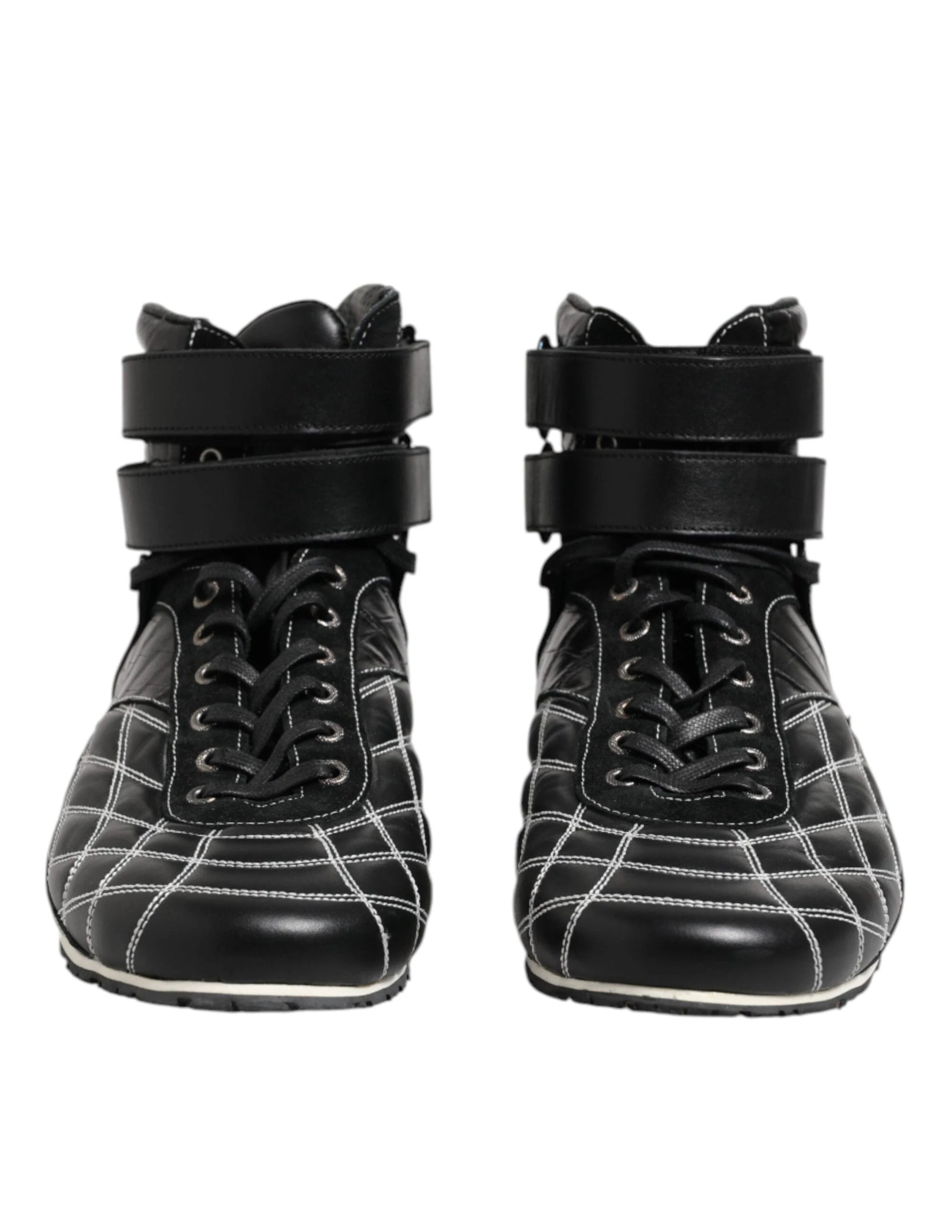 Dolce & Gabbana Black Quilted Leather Lace Up Sneakers Shoes by Dolce & Gabbana