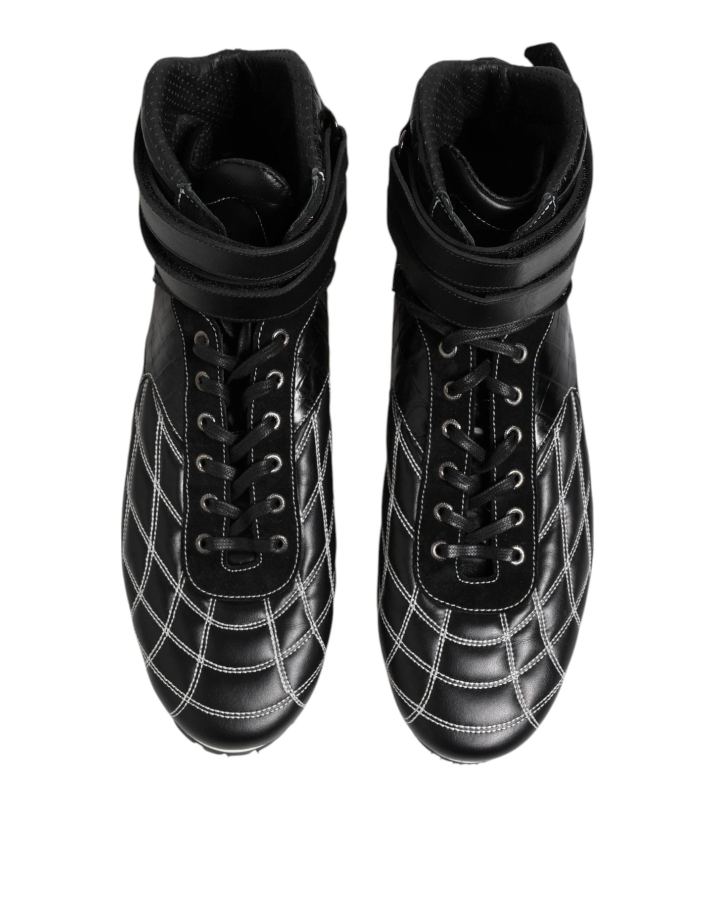 Dolce & Gabbana Black Quilted Leather Lace Up Sneakers Shoes by Dolce & Gabbana