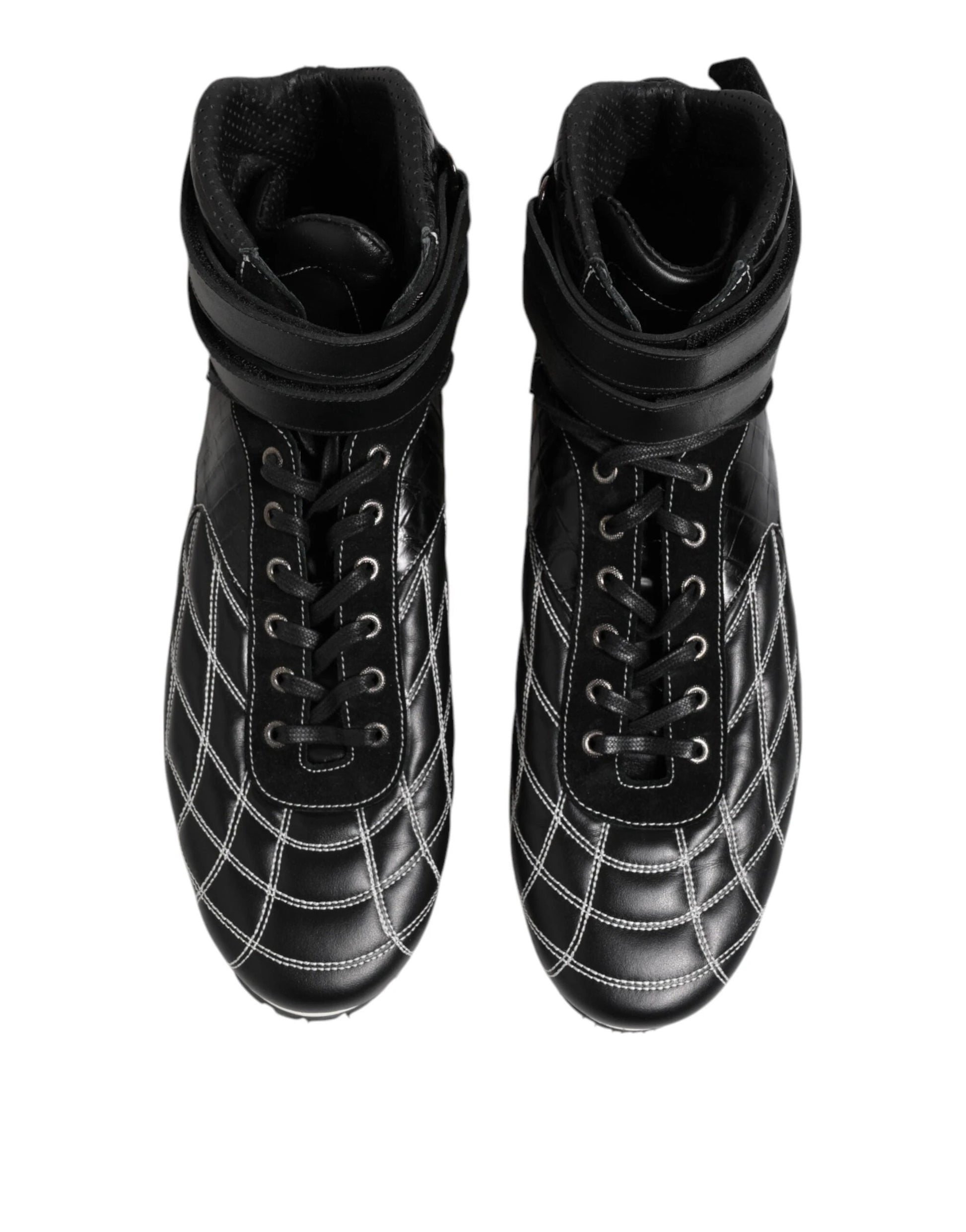 Dolce & Gabbana Black Quilted Leather Lace Up Sneakers Shoes by Dolce & Gabbana