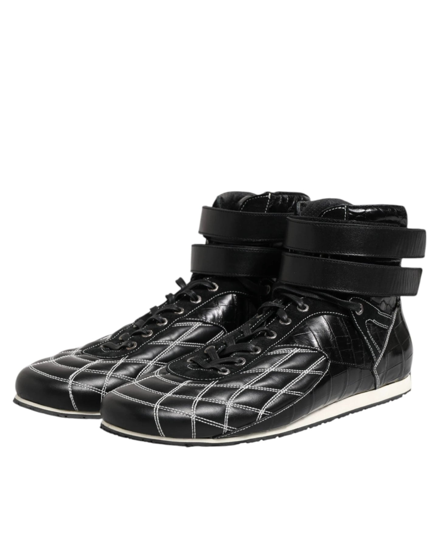 Dolce & Gabbana Black Quilted Leather Lace Up Sneakers Shoes by Dolce & Gabbana