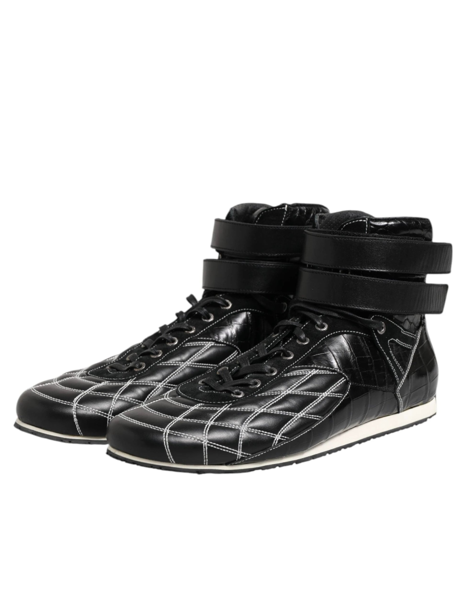 Dolce & Gabbana Black Quilted Leather Lace Up Sneakers Shoes by Dolce & Gabbana