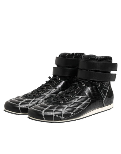 Dolce & Gabbana Black Quilted Leather Lace Up Sneakers Shoes by Dolce & Gabbana