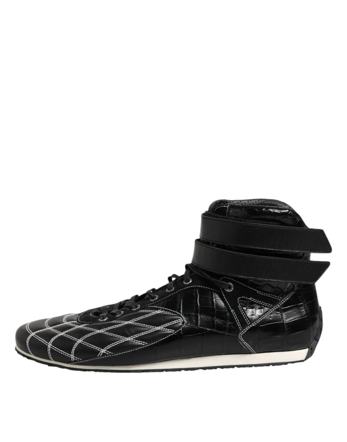 Dolce & Gabbana Black Quilted Leather Lace Up Sneakers Shoes by Dolce & Gabbana