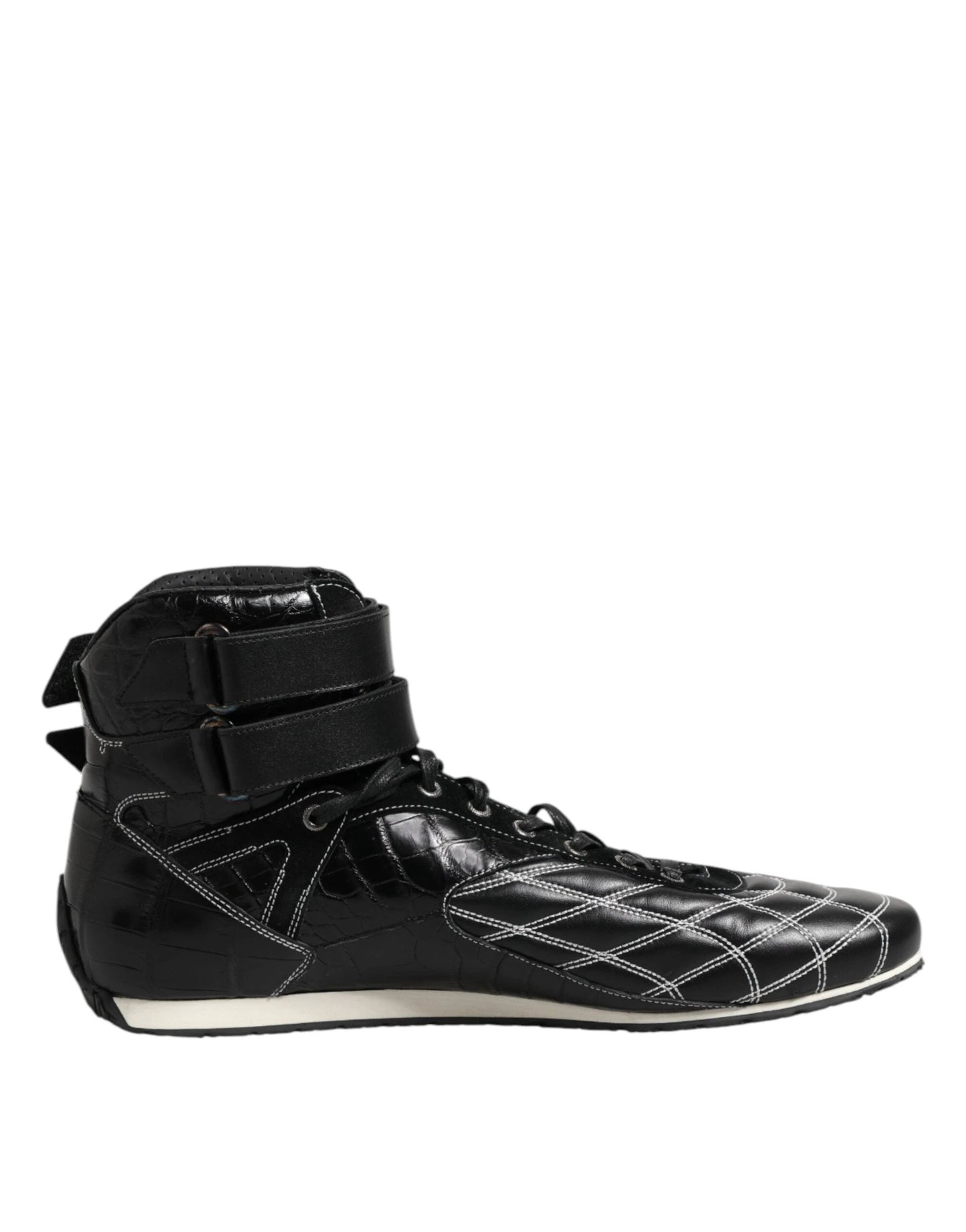 Dolce & Gabbana Black Quilted Leather Lace Up Sneakers Shoes by Dolce & Gabbana