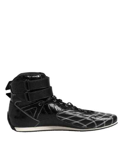Dolce & Gabbana Black Quilted Leather Lace Up Sneakers Shoes by Dolce & Gabbana