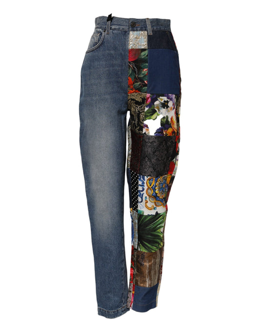 Jean Dolce & Gabbana femme Amber patchwork taille haute bleu – PAN76304