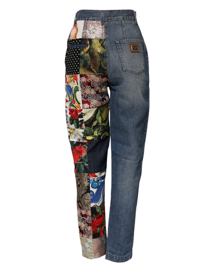 Jean Dolce & Gabbana femme Amber patchwork taille haute bleu – PAN76304