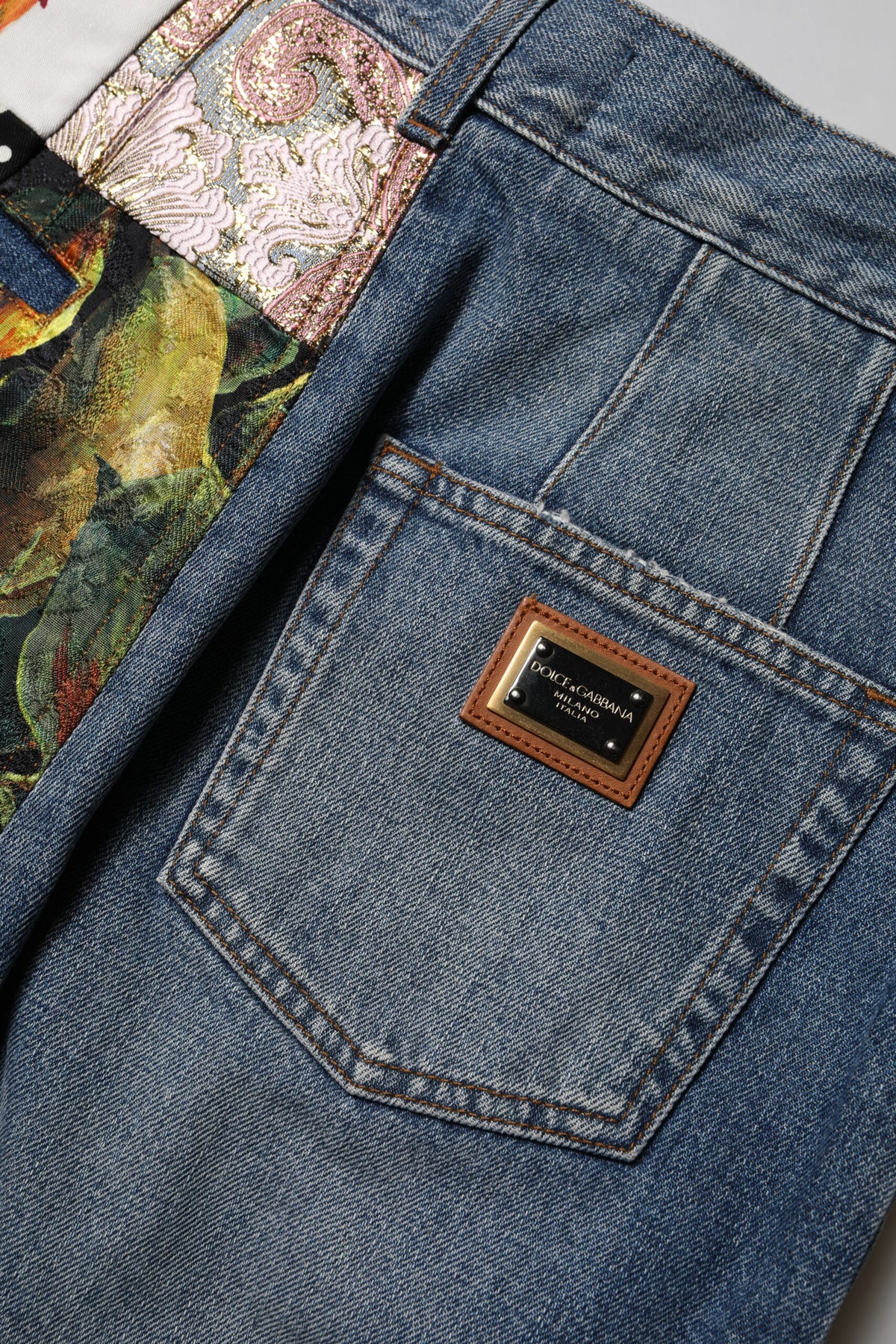 Jean Dolce & Gabbana femme Amber patchwork taille haute bleu – PAN76304